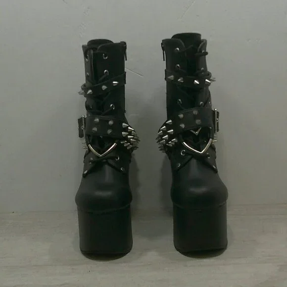 Demonia Torment-700 Black Platform Studded Goth Punk Grunge Ankle Boots Size 7 - Picture 3 of 13